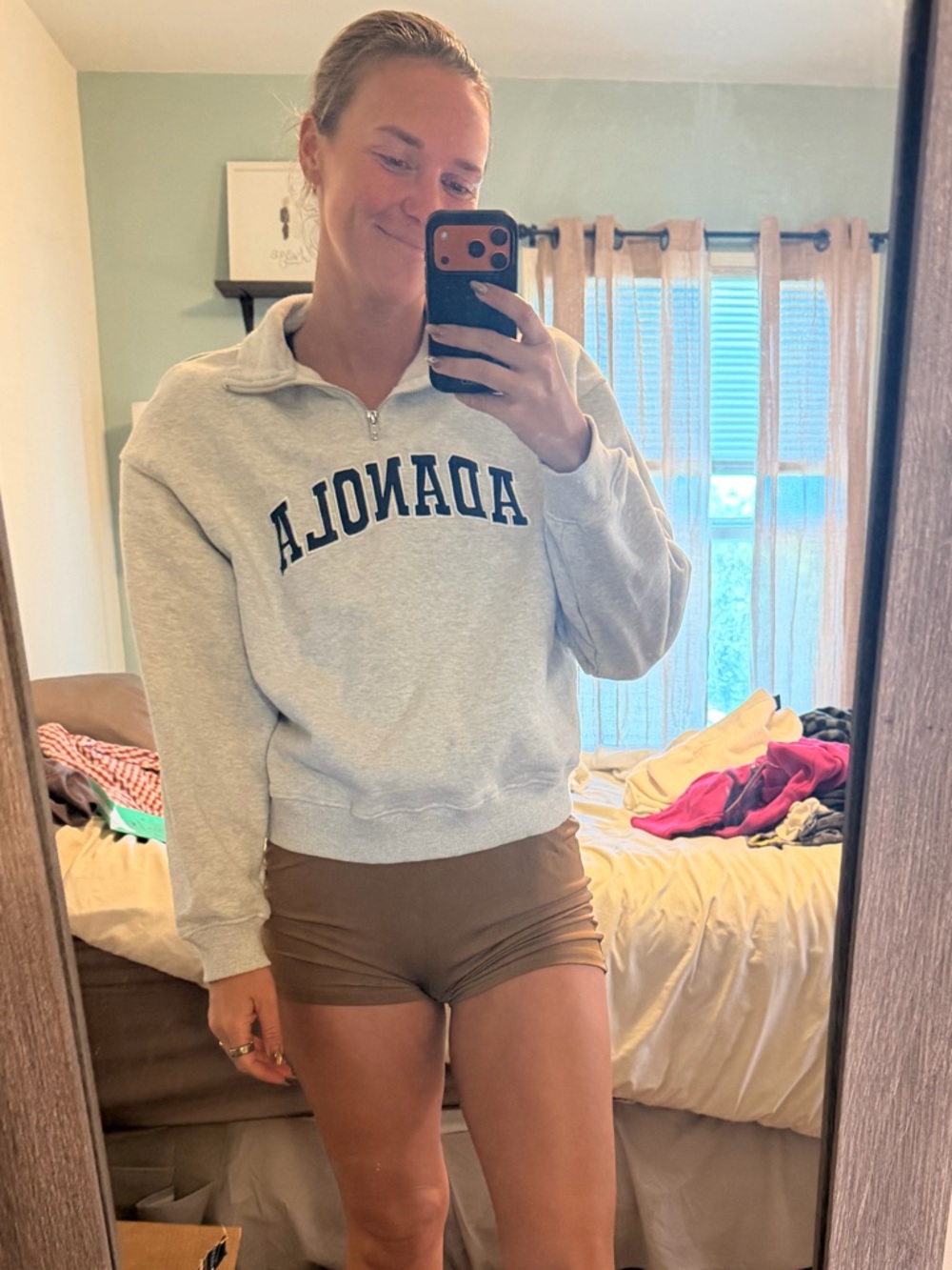 Adanola Light Gray Quarter-Zip Pullover with Navy Logo